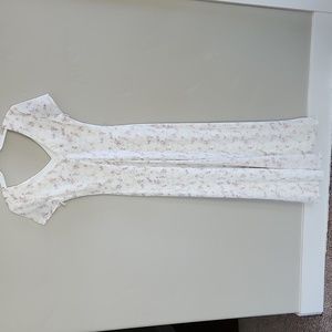 White Floral Grunge Midi White Pink Short Sleeve Dress